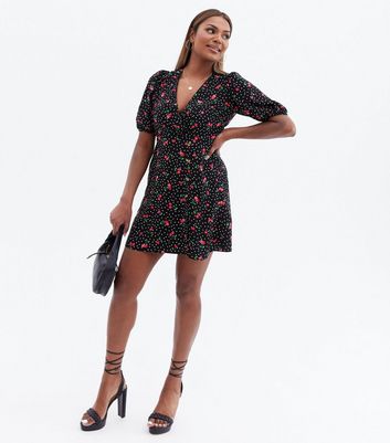 Black Cherry Tie Back Mini Wrap Dress | New Look